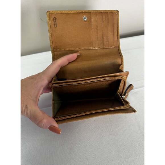 Vintage Coach Womens Tan Leather Wallet Moneyfold Zip Pocket Classic Western - Picture 5 of 16